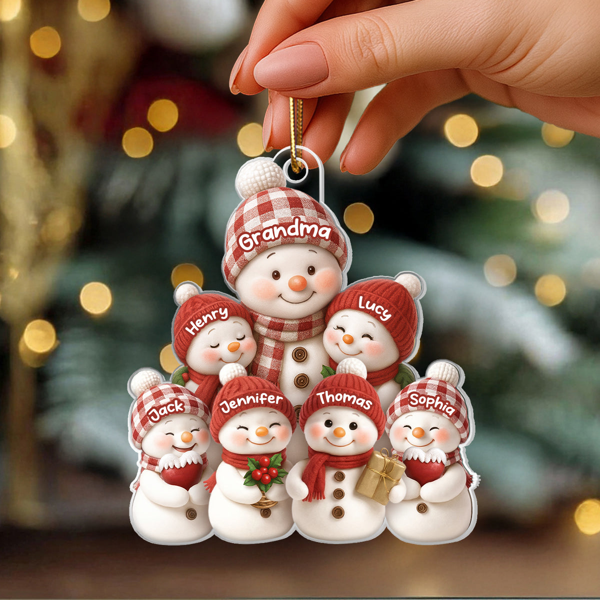 Snowman Grandma and Grandkids Together - Personalized Acrylic Ornament - Heartfelt Christmas Gift for Grandma, Grandkids