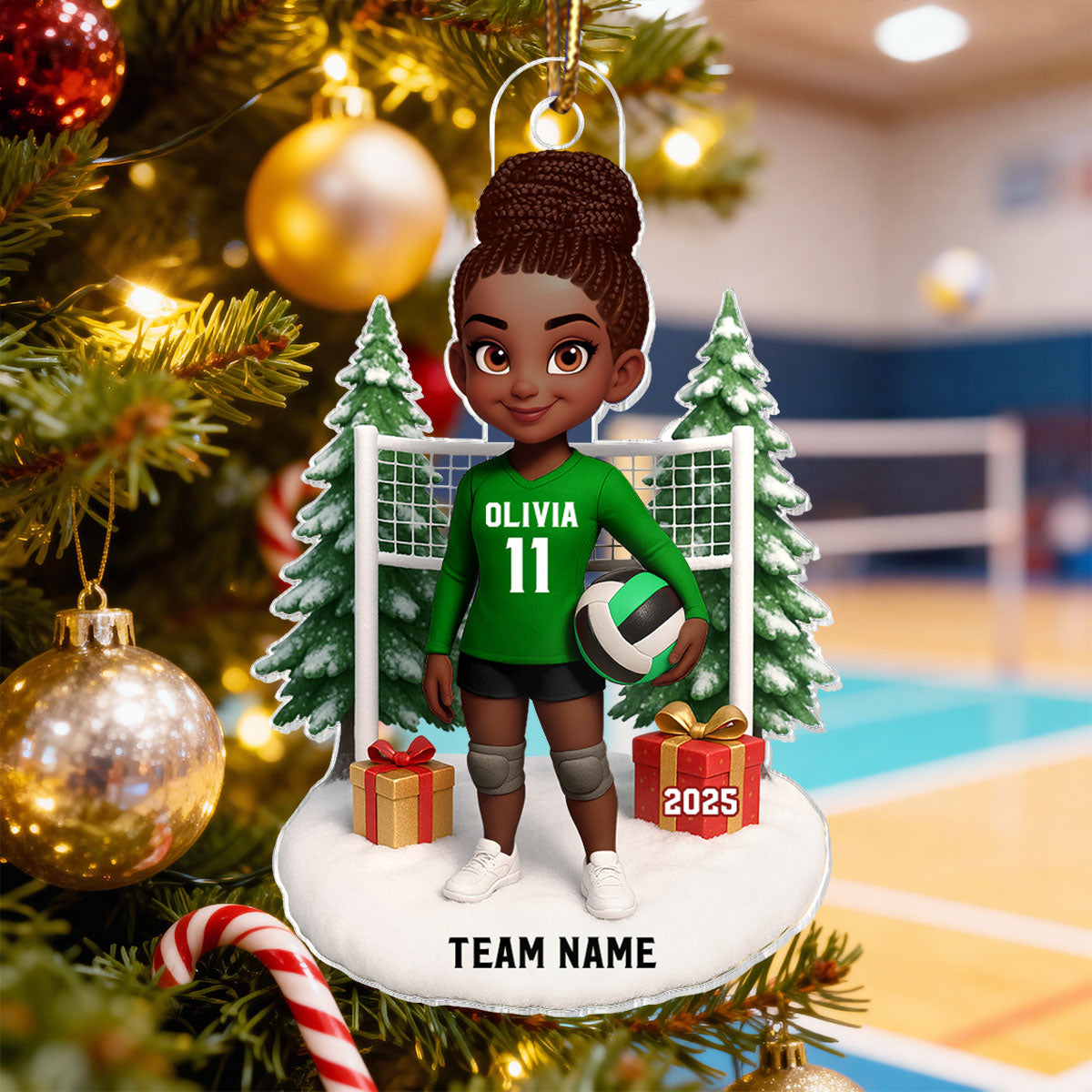 3D Effect Christmas Volleyball Player - Personalized Acrylic Ornament - Gift For Volleyball Lovers, School Volleyball Team