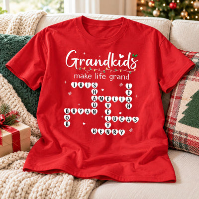 Grandkids Make Life Grand Crossword Puzzle Art - Personalized Shirt - Christmas Gift For Grandma