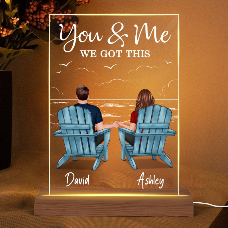 Beach Landscape Back View Couple Sitting On Chairs  Anniversary Gift For Him Gift For Her Personalized Rectangle Acrylic Plaque LED Lamp Night Light