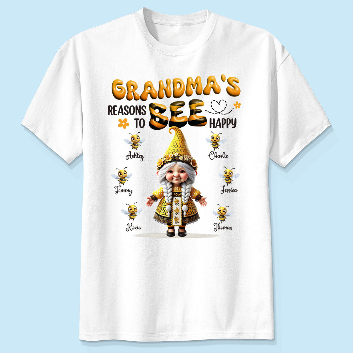 Gnome Grandma Reason To Bee Happy Personalized Shirt, Gift For Grandma