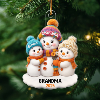 Snowman Grandma and Grandkids Personalized Acrylic Ornament, Christmas Gift for Grandma, Grandkids