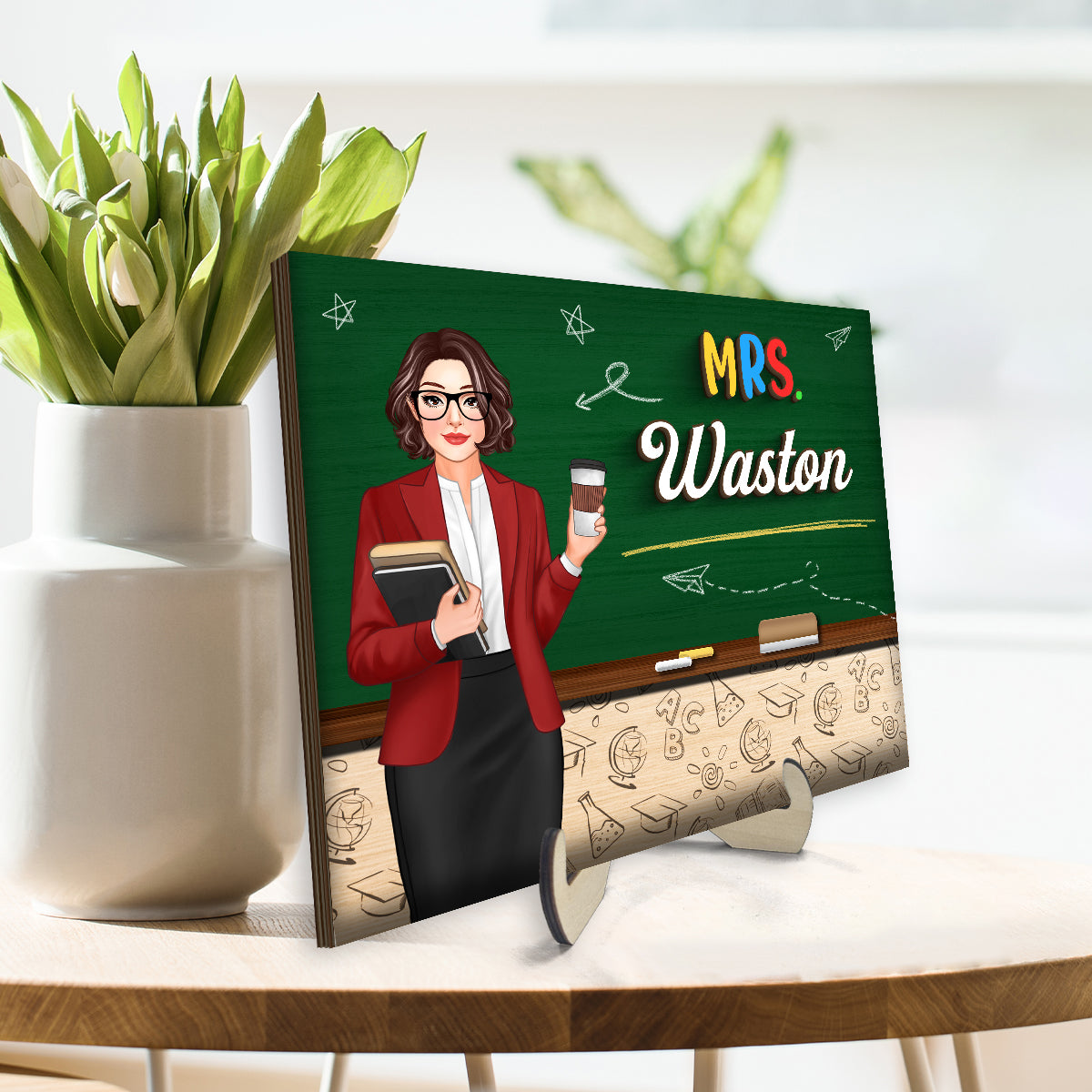 Teacher Sign Blackboard Gift For Teacher Personalized 2-layer Wooden Plaque