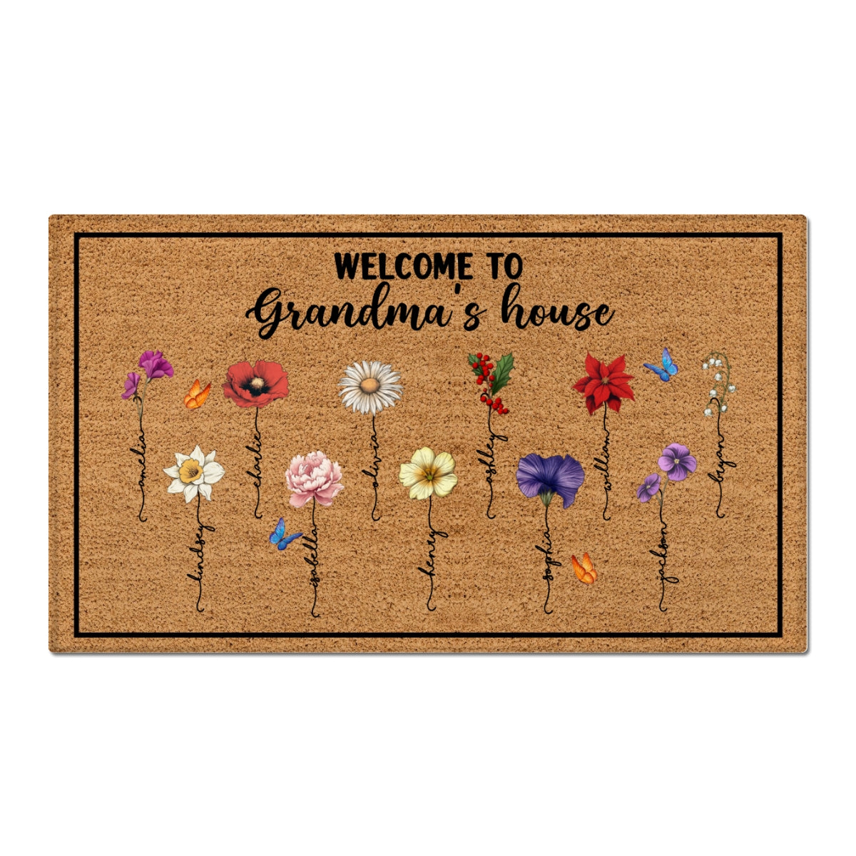 Welcome To Grandma‘s House Vintage Birth Flowers Personalized Doormat