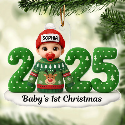 Baby In Ugly Sweater First Christmas - Personalized Acrylic Ornament - Unique Christmas Gift For New Parent, Newborn Keepsake