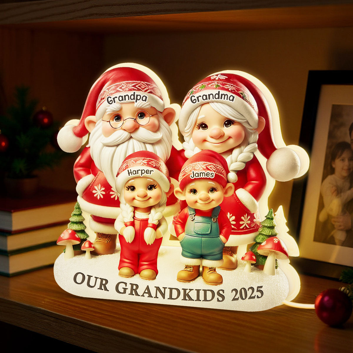 3D Effect Christmas Gnome Grandma Grandpa And Grandkids - Personalized Light Box - Heartwarming Christmas Gift For Grandma
