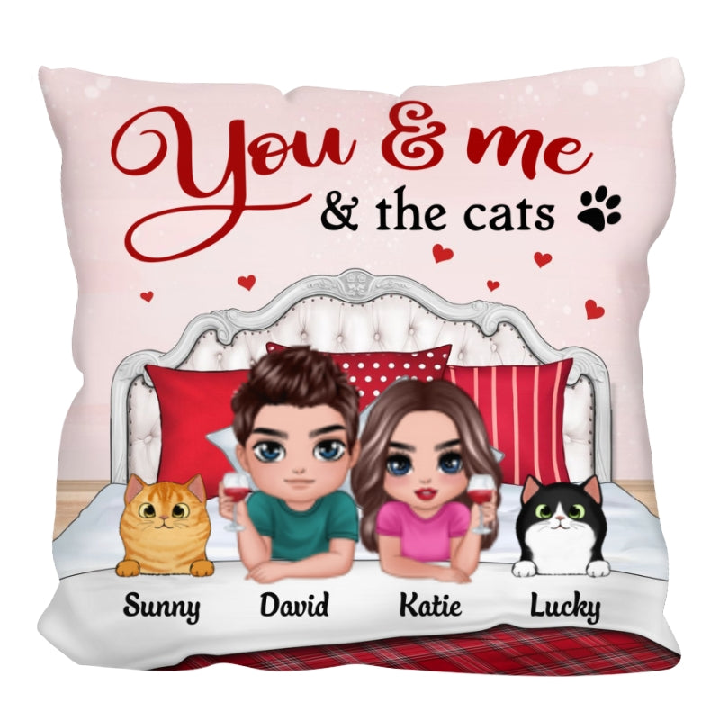 You Me & The Cat Dog Gift For Pet Lover Couple Personalized Pillow