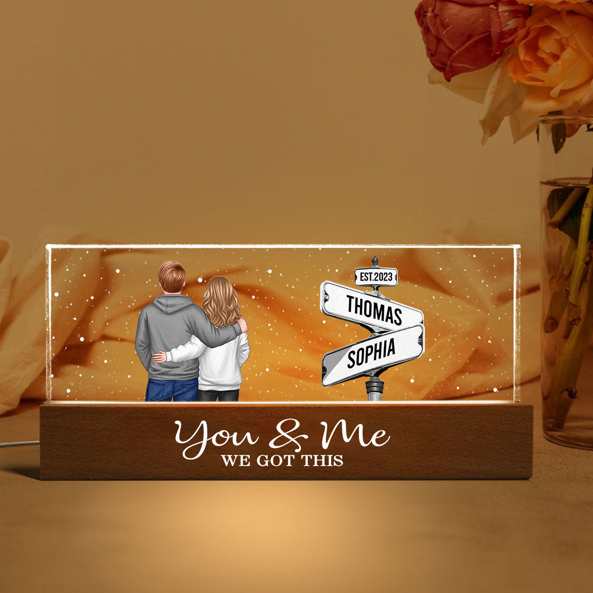Street Sign Couple Personalized Acrylic Block LED Night Light, Engagement or Wedding Gift for Couple, Valentines Gift