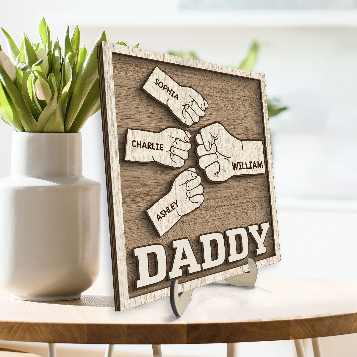 Dad Grandpa Fist Bump Gift Personalized 2-Layer Wooden Plaque