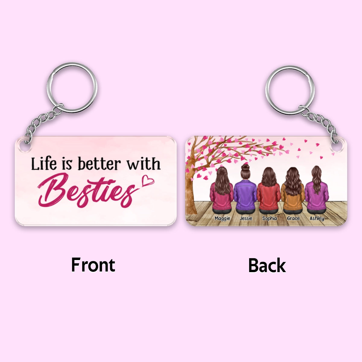 Denim Jacket Besties Sisters Under The Pink Heart Tree Personalized Acrylic Keychain