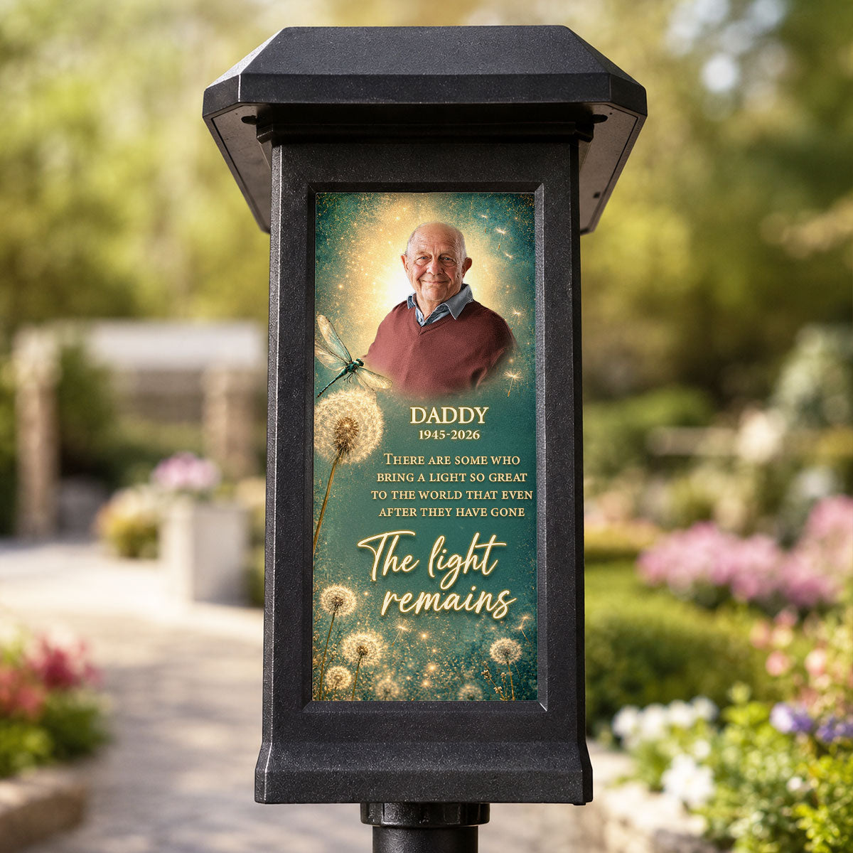 The Light Remains Memorial Dragonfly Dandelion - Personalized Solar Lantern Light - Heartfelt Sympathy Gift for Loved Ones