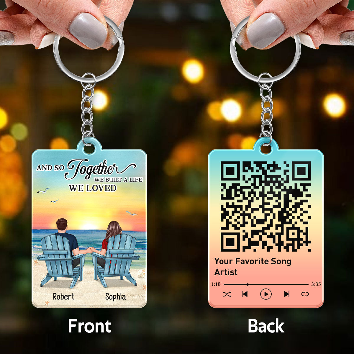 Couple Back View At Beach Favorite Song Scannable QR Code Personalized Acrylic Keychain