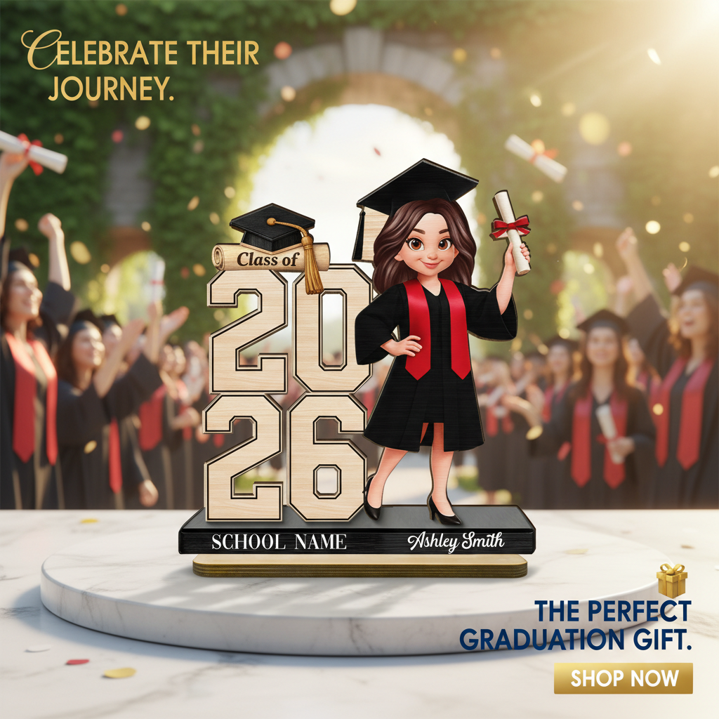 Class Of 2026 2027 Senior 2D Flat - Personalized 2-Layered Wooden Plaque - Graduation Gift For Graduates, Daughter, Son