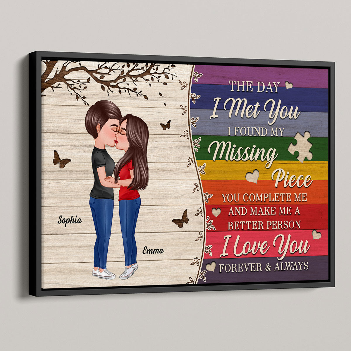 Colorful Wood Pallets The Day I Met You LGBTQ Couple Kissing Personalized Poster, Pride Month Gift
