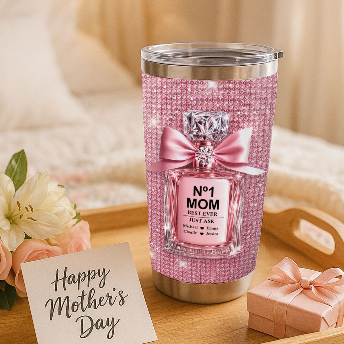 3D Effect Perfume MOM No 1 Best Ever Just Ask Personalized Tumbler, Gift For Mom