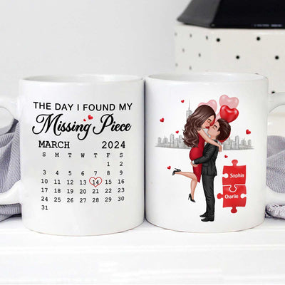 The Day I Found My Missing Piece Calendar Keepsake Personalized Mug,  Gift, Anniversary Gift For Couple