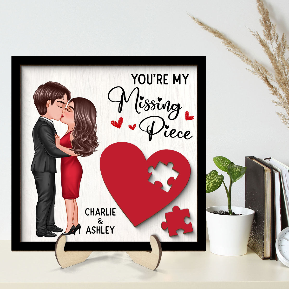 You're My Missing Piece Red Heart  Gift For Him For Her Personalized 2-layer Wooden Plaque