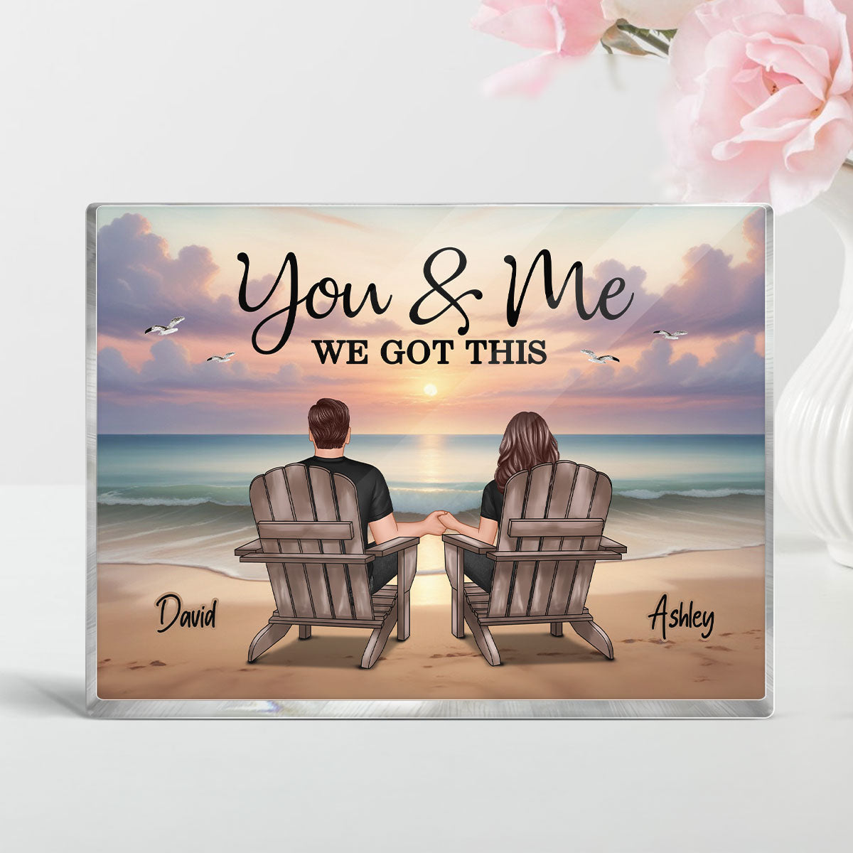 Eternal Beach Landscape Couple Sitting Personalized Rectangle Acrylic Block Plaque, Heartfelt Gift For Couple, For Him, For Her, Boyfriend, Girlfriend, Husband, Wife