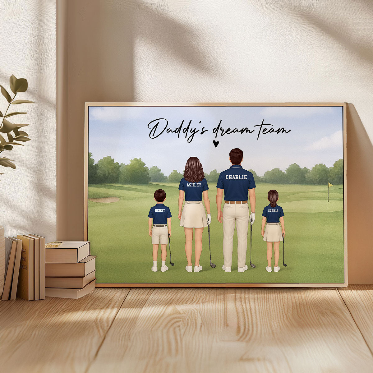 Daddy's Team Golf Family Back View Personalized Poster, Father's Day Gift