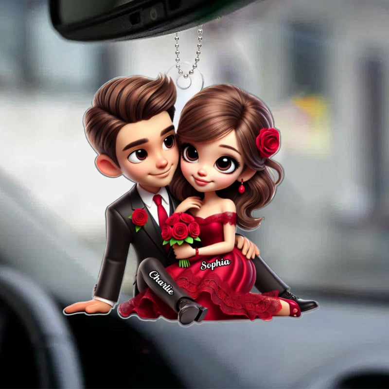 Couple Roses Sitting Together Personalized Acrylic Car Hanger, Anniversary  Gift for him, Gift for her