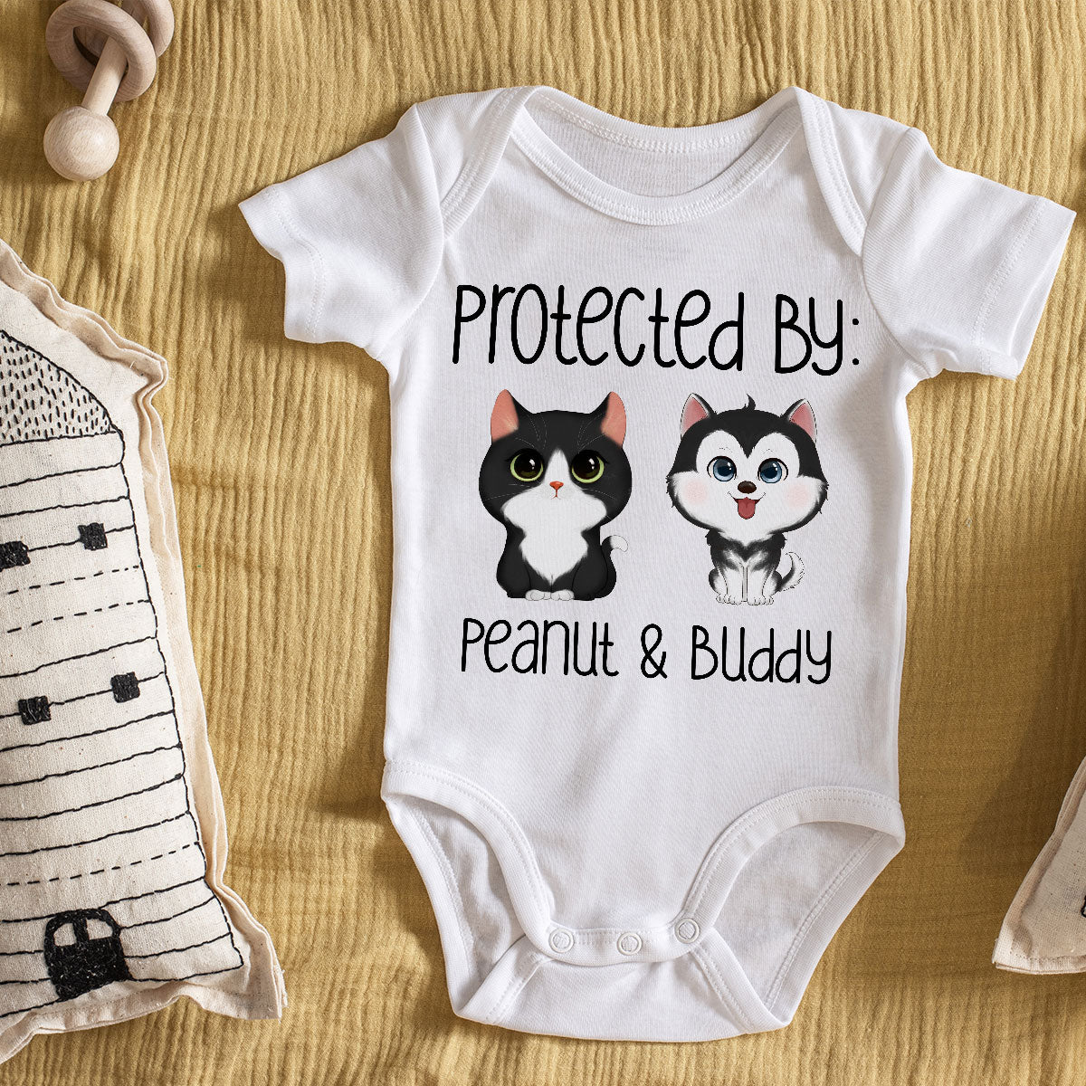 Baby Shower Gift Protected By Pets Personalized Onesie