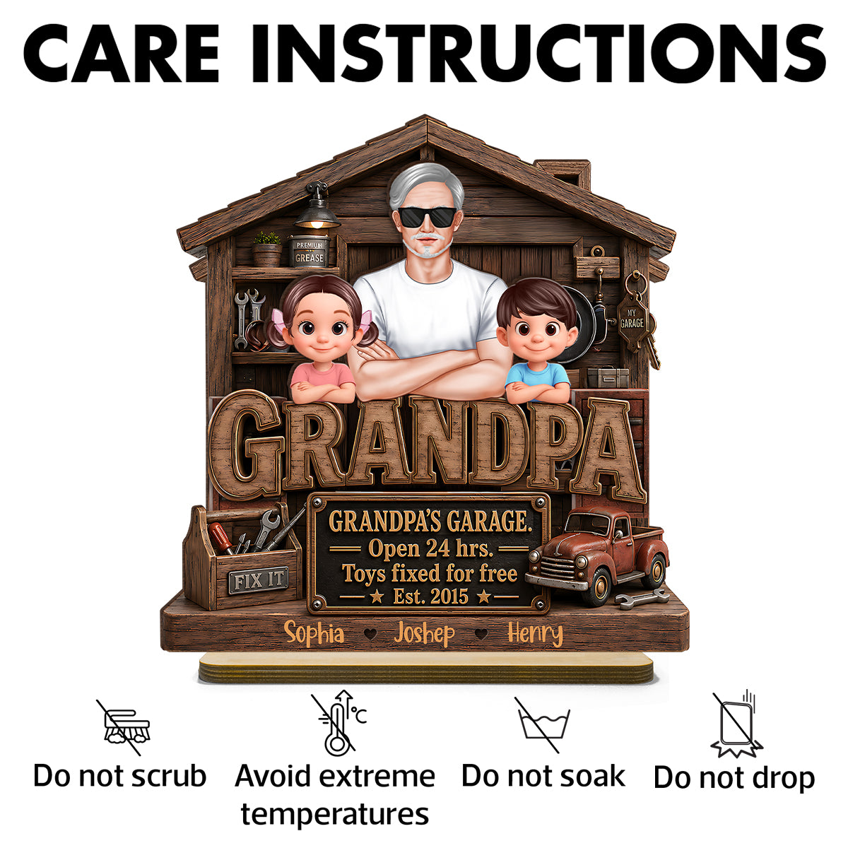 Grandpa's Garage - Personalized 2-Layered Wooden Plaque - Father's Day Gift for Dad, Grandpa, Husband