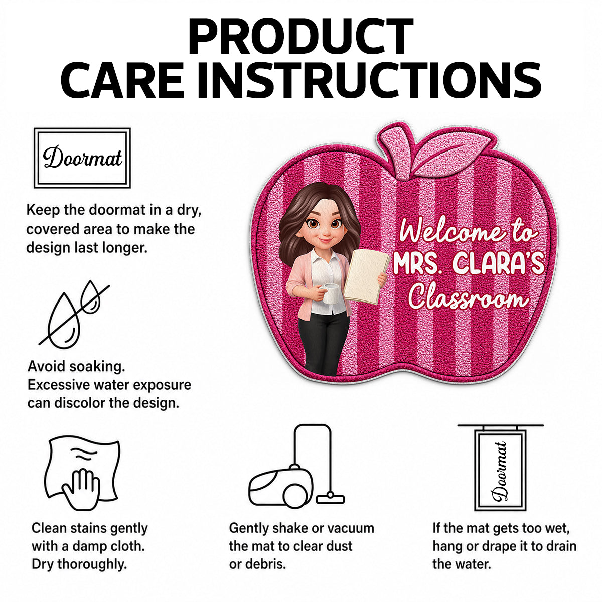 Trending Woman Style Teacher Apple Welcome To Classroom - Personalized Doormat - Back To School Gift For Teacher, Classroom Decor