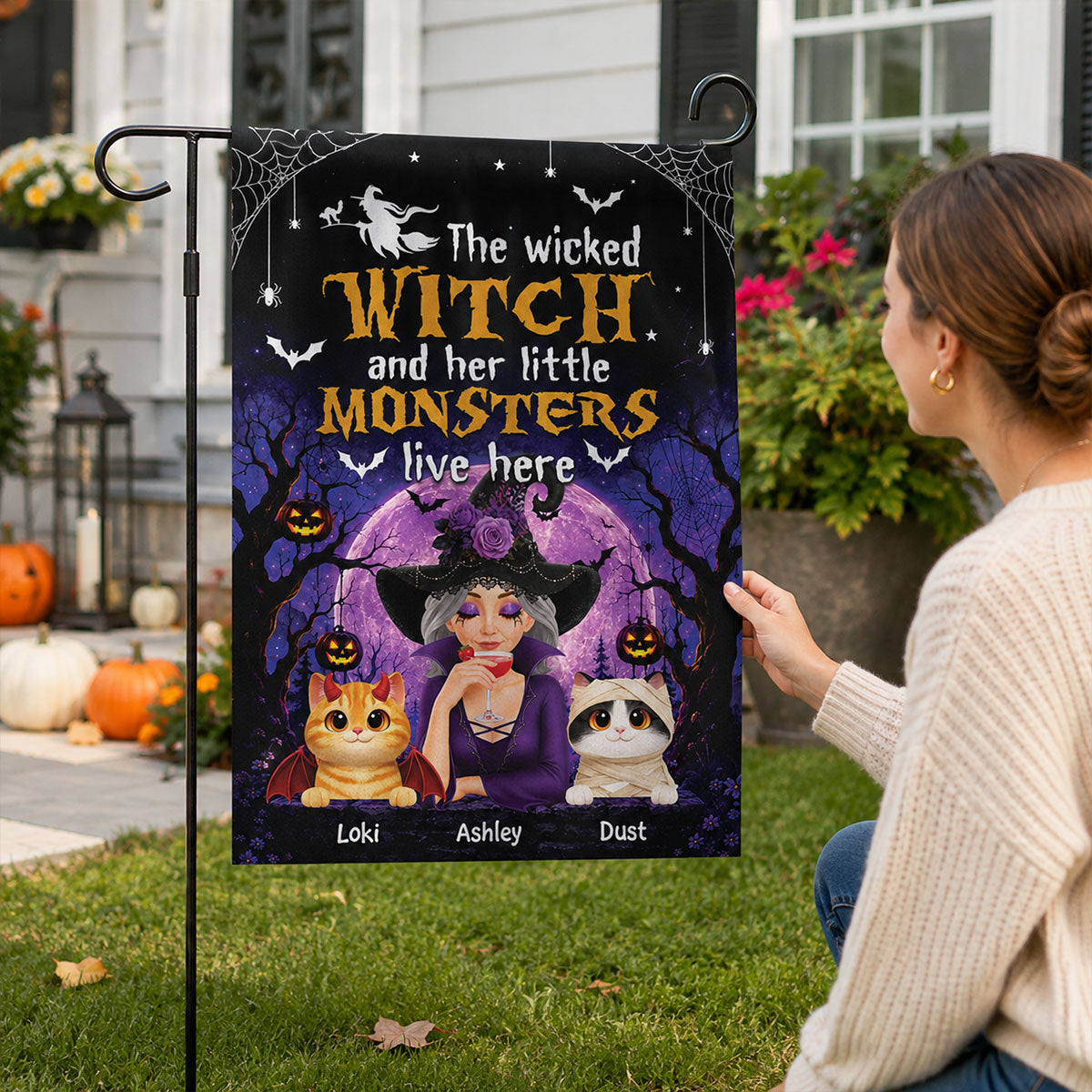 Trending Halloween Theme Cat Mom Witch - Personalized Garden Flag - Halloween Gift For Cat Lovers
