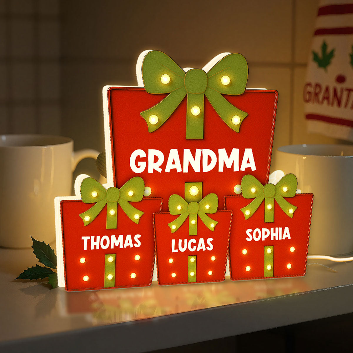 Christmas Grandma's Favorite Gifts Custom Kids Names Christmas Personalized LED Light Box