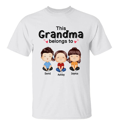 This Grandma Mom Belongs To Doll Kids Watercolor Styles Sitting Personalized Shirt