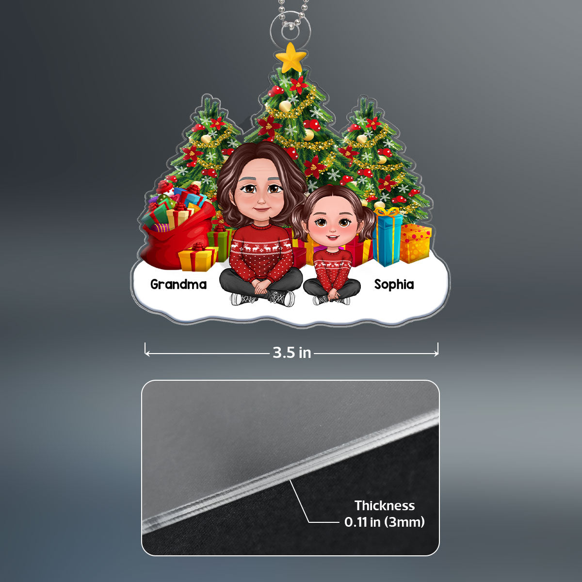 Grandma & Grandkids Sitting Crossed Legs Christmas Tree Gift Personalized Acrylic Ornament