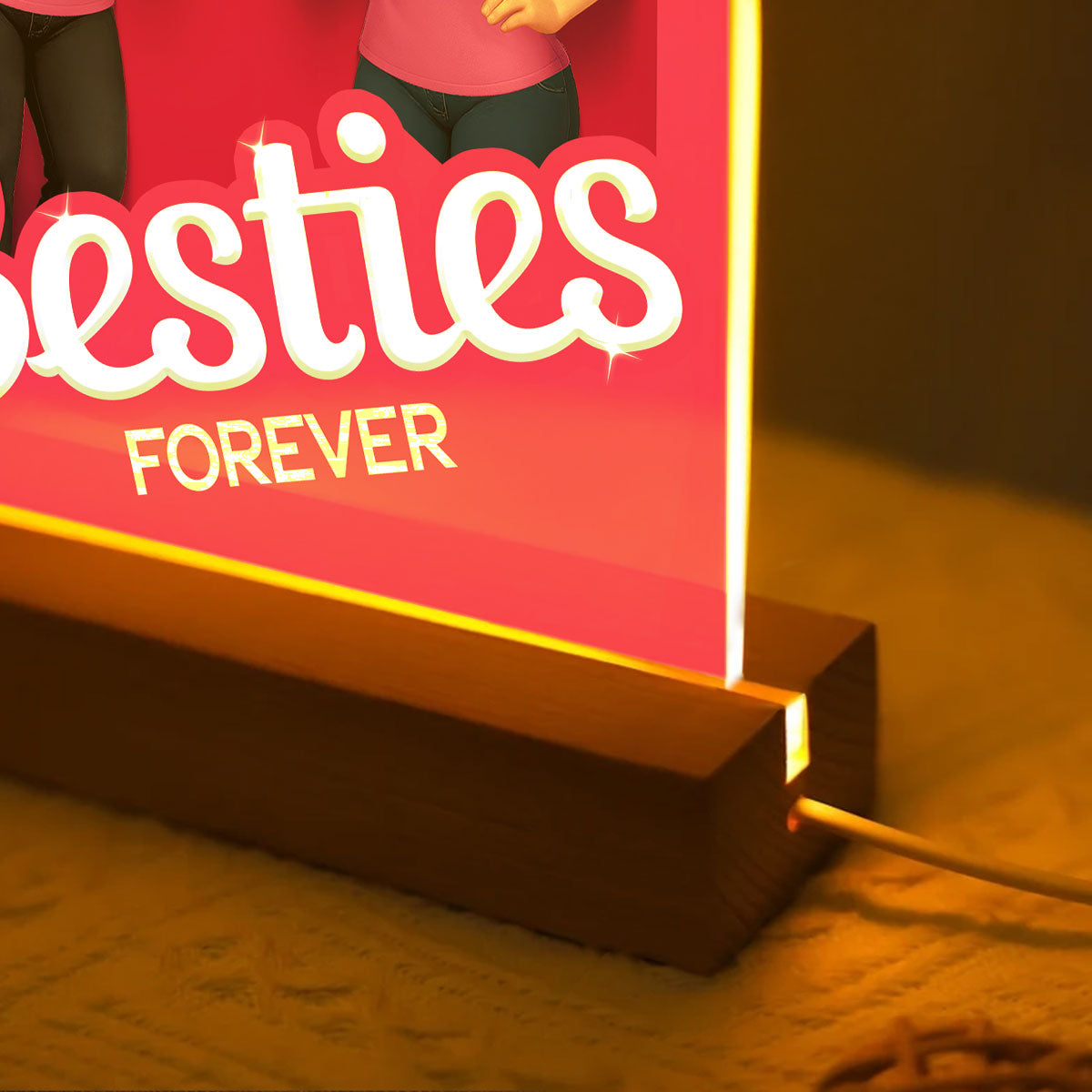 Besties Partner In Crime Pink 3D Effect Action Figure Personalized Acrylic LED Night Light