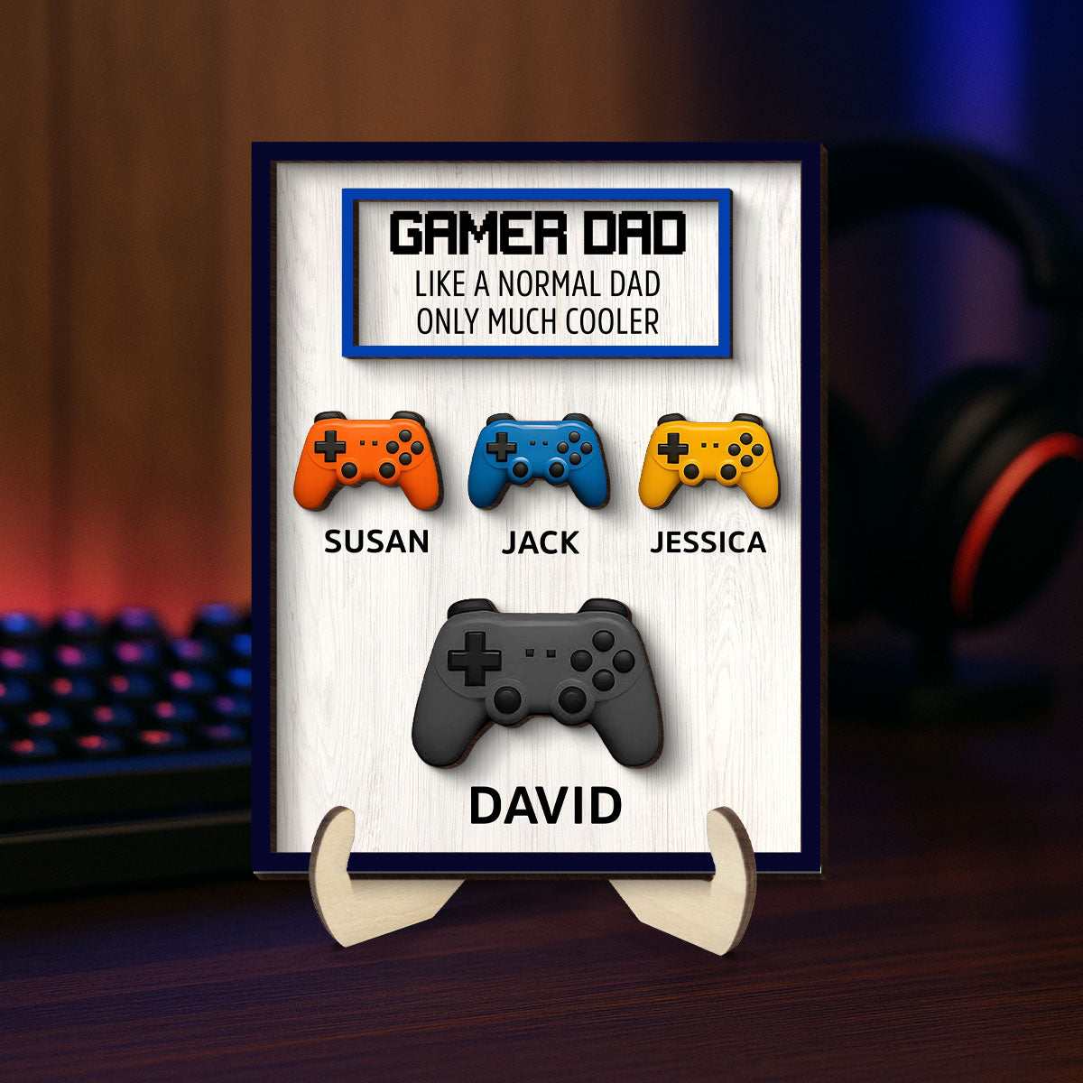 Gamer Dad Much Cooler Custom Controller Personalized 2-Layered Wooden Plaque, Father's Day Gift for Gamer Dads