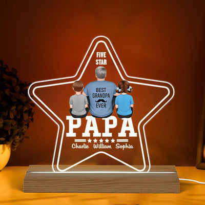 Five - Star Papa Back View Man And Kids Personalized Warm Acrylic Custom Shape LED Night Light