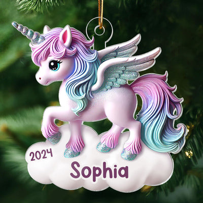 Magical Unicorn 3D Effect Baby's First Christmas Personalized Acrylic Flat Ornament