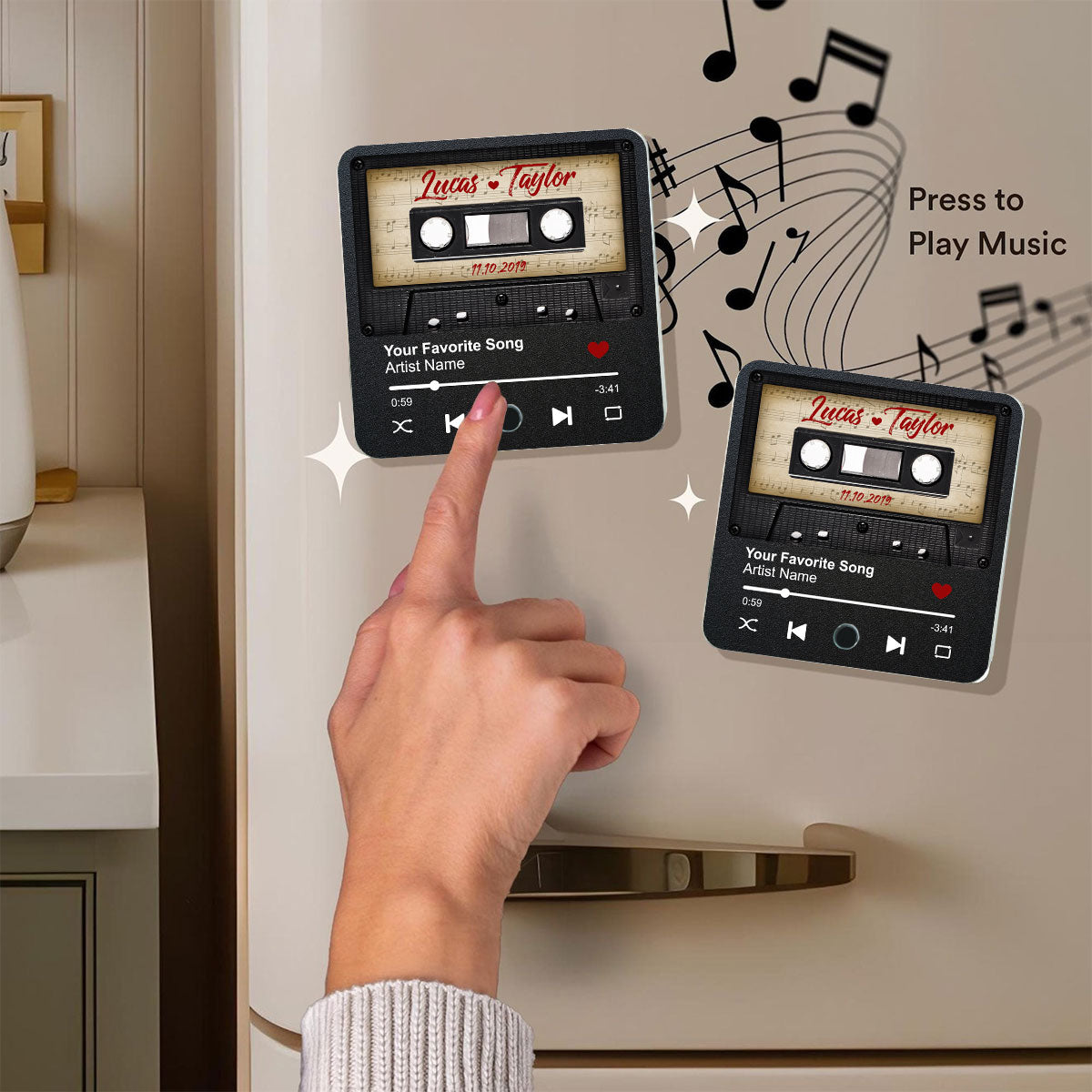 Retro Black Cassette Tape Personalized Music Fridge Magnet, Anniversary  Gift For Him, For Her, For The Couple
