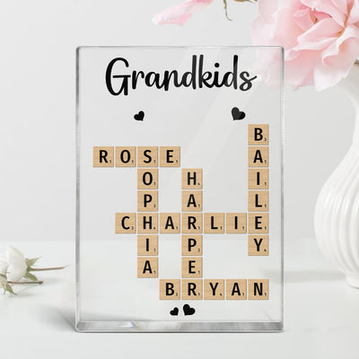Grandkids Crossword Puzzle Art Personalized Acrylic Block Plaque, Gift For Grandma, Gift For Mom