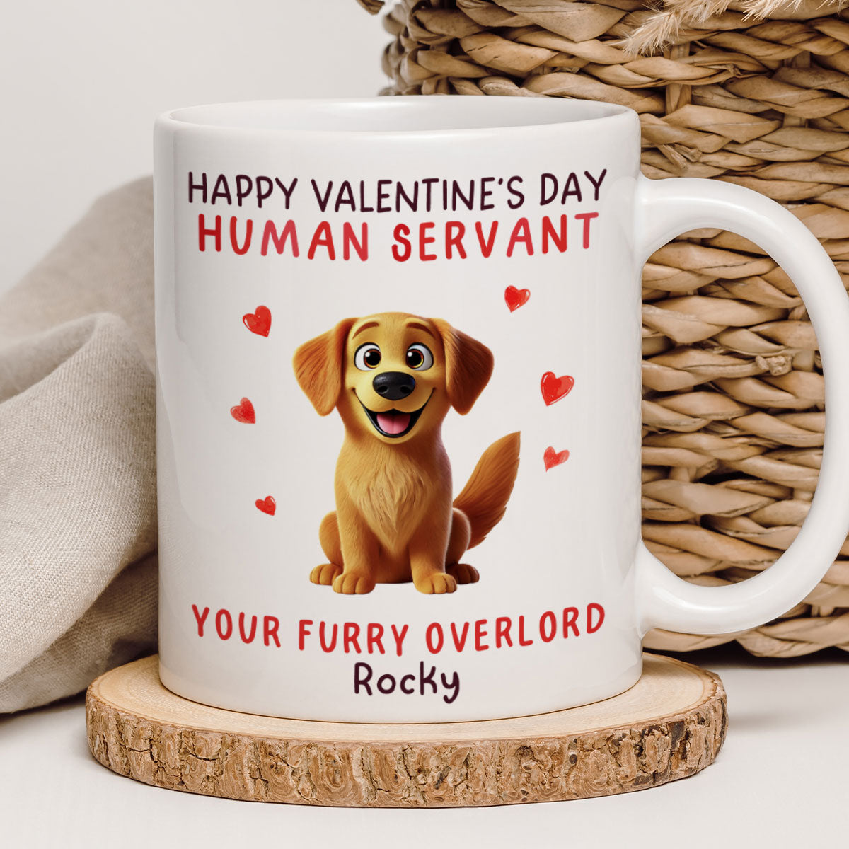 Funny Cartoon Dogs Happy  Dog Human Servant Personalized Mug, Funny Gift For Dog Lovers