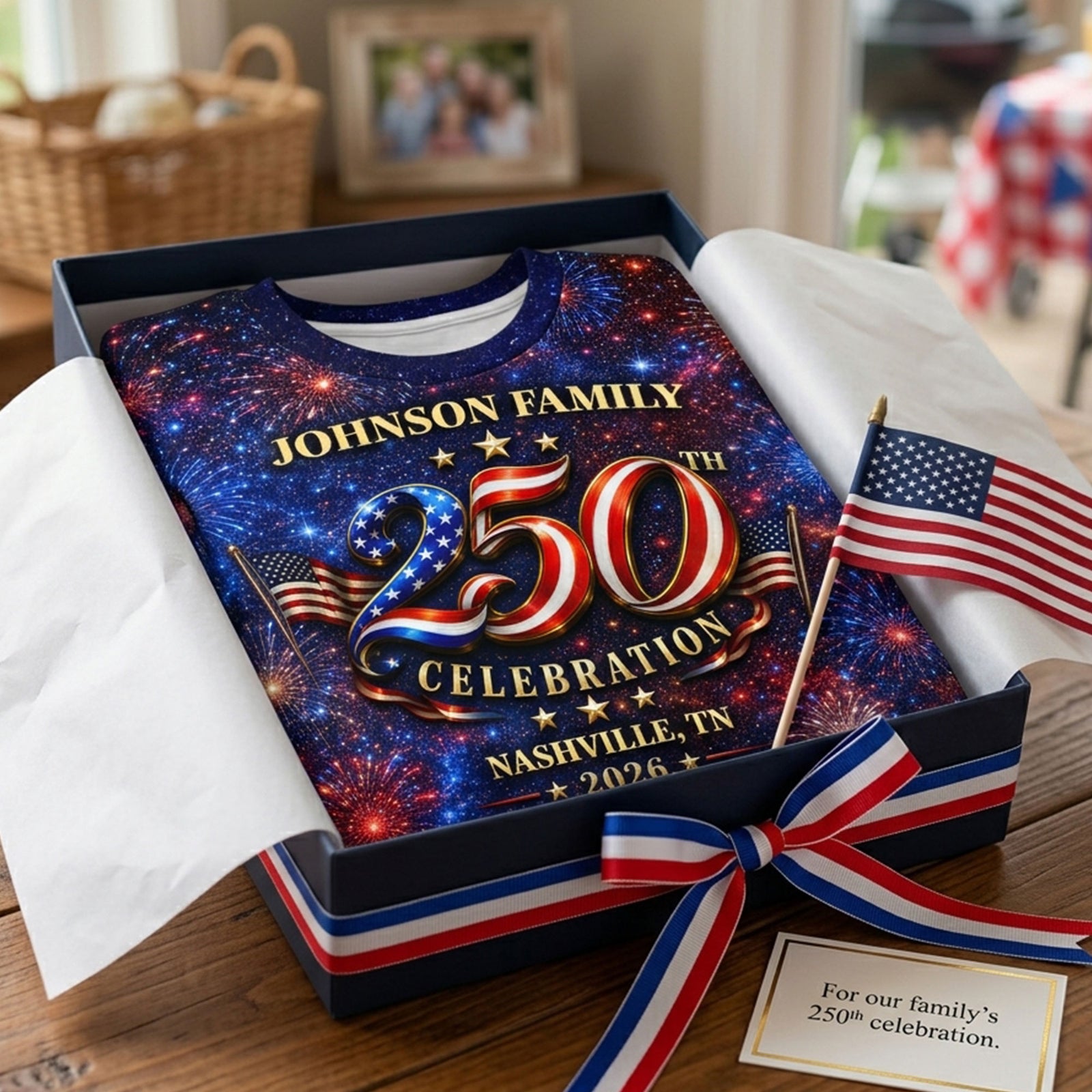 Custom Family American 250th Anniversary 1776 - 2026 - Personalized Shirt - Family Matching Patriotic Crew Shirt