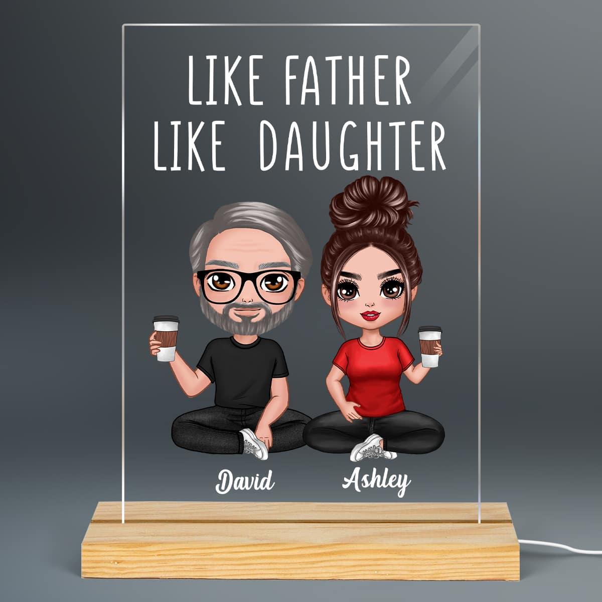 Like Father Like Daughter Doll Dad And Daughters Sitting Personalized Rectangle LED Night Light