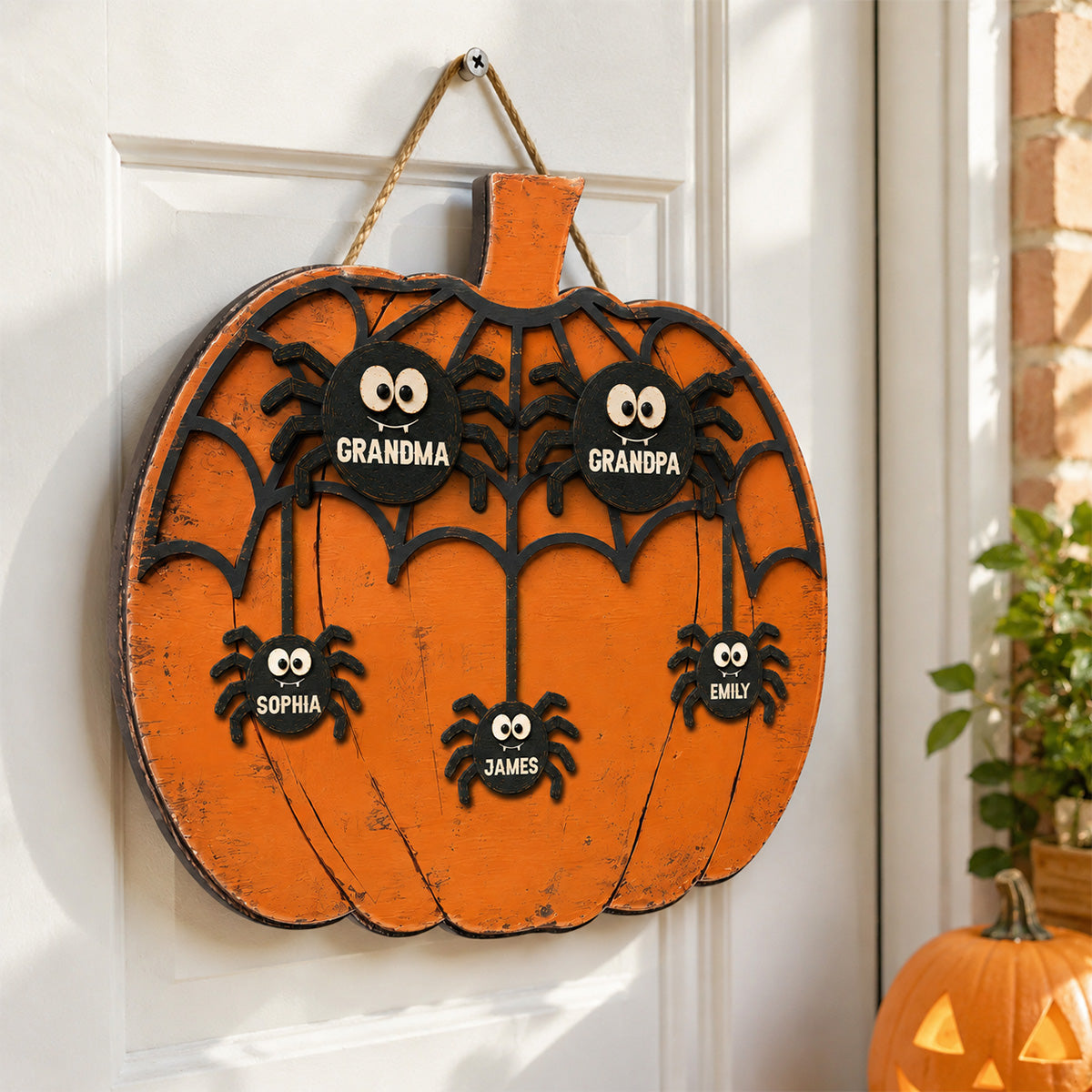 Grandma Grandkids Spider Net 2D Flat - Personalized Wood Sign - Halloween Decoration