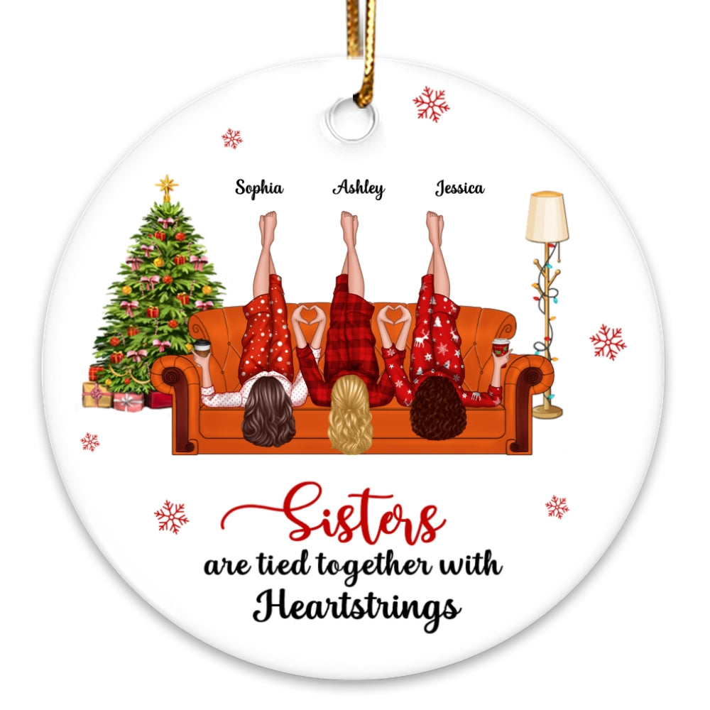 Sisters Are Tied Together With Heartstrings Personalized Ceramic Ornament, Christmas Gift for Sisters, Siblings