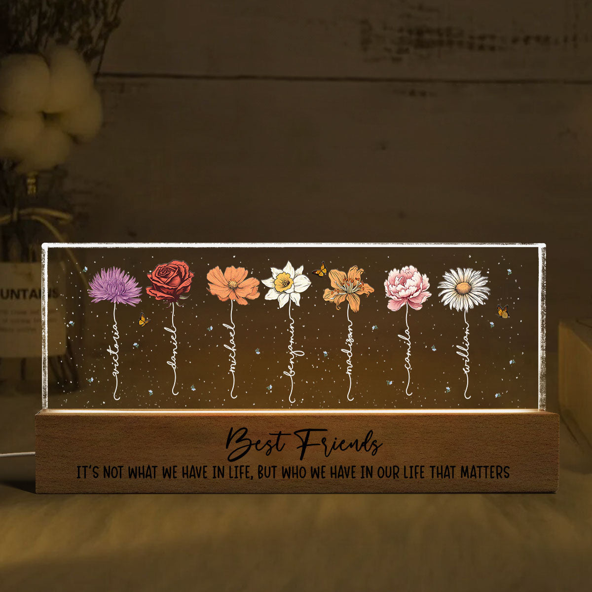 Best Friends It's Who We Have In Life That Matters  Birthmonth Flower Personalized LED Night Light, Best Friend Christmas Gifts