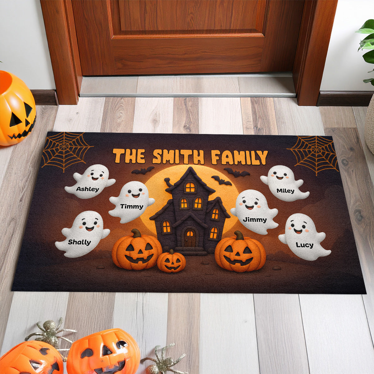 3D Effect Halloween Boo Family Haunted House Personalized Doormat, Halloween Home Decoration