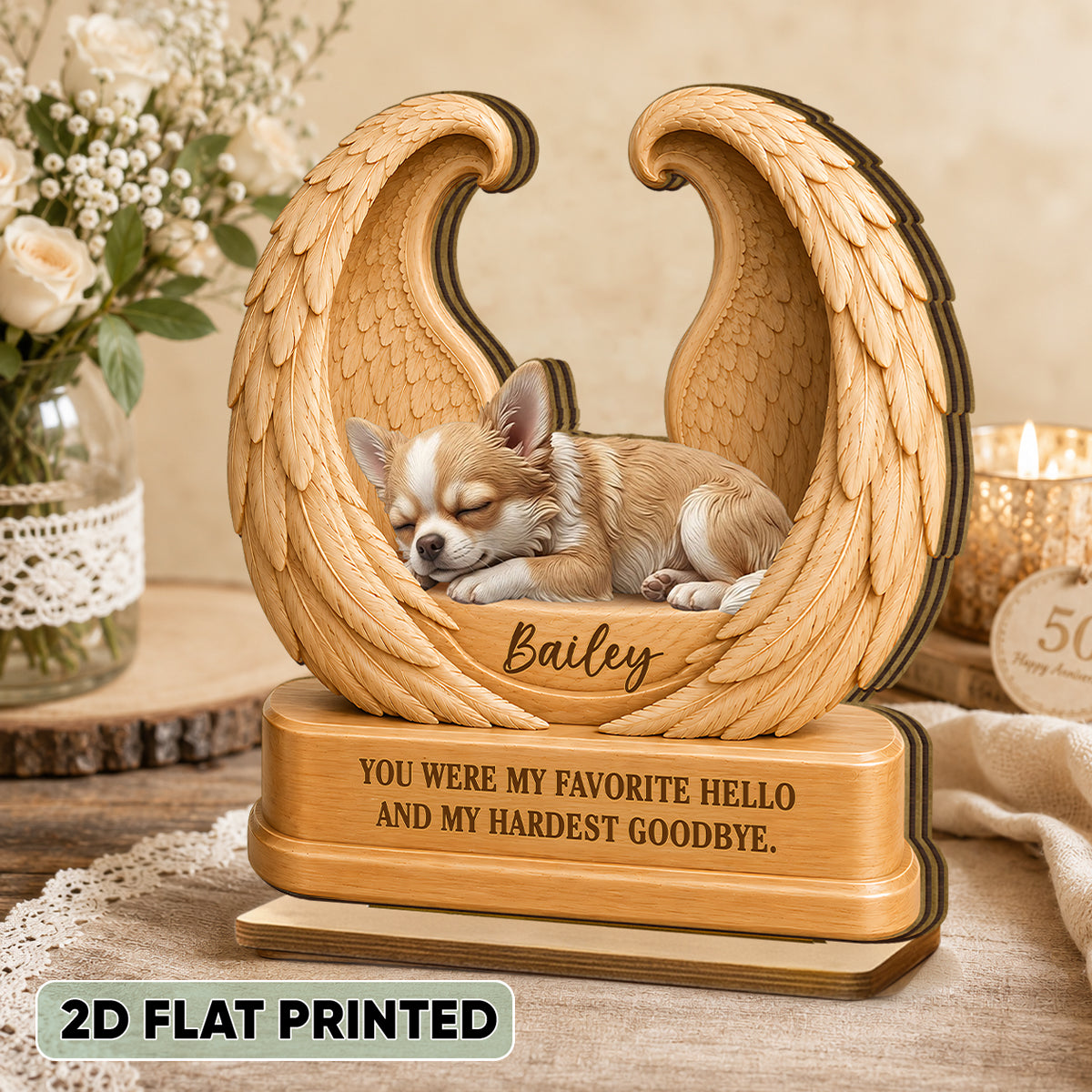 Pet Memorial Custom Photo - Personalized 2-Layered Wooden Plaque - Dog Cat Angel Wing Keepsake, Pet Loss Sympathy Gift