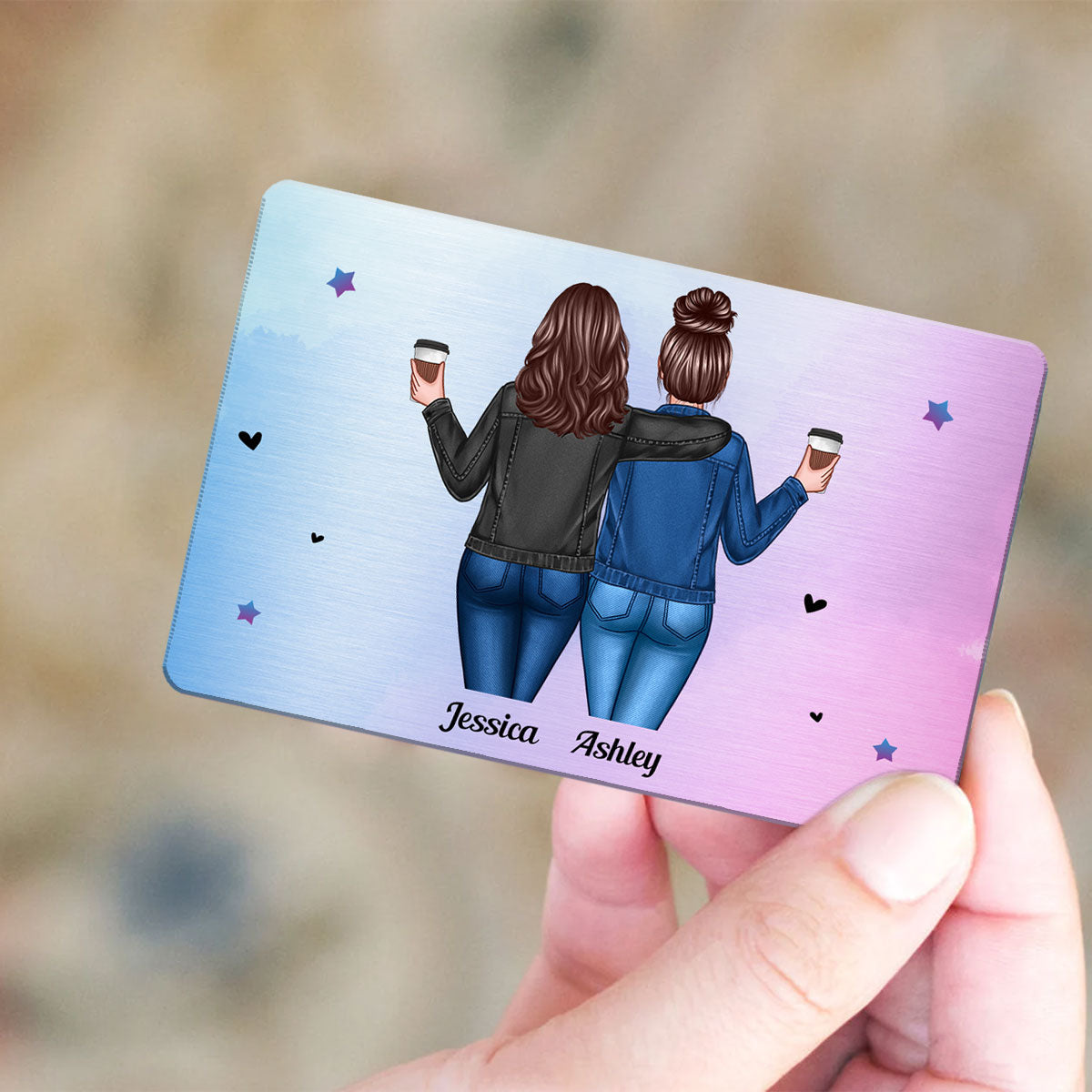 Back View Besties To My Bestie Perfect Wallet Insert Keepsake Personalized Metal Wallet Card
