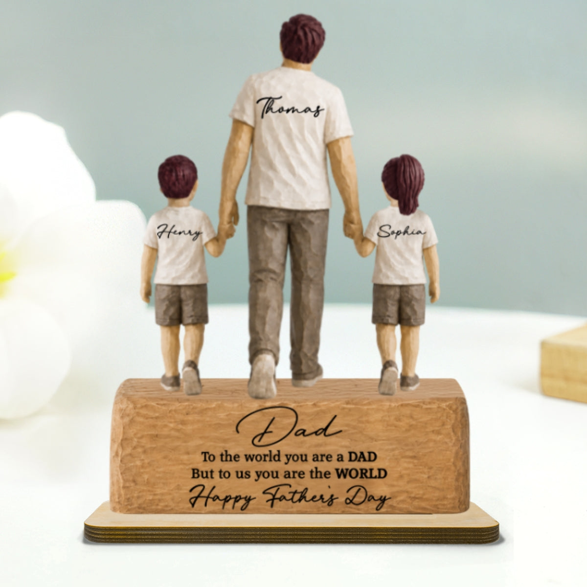 Sentimental Rustic Dad And Kids Walking - Personalized 2-Layered Wooden Plaque - Heartfelt Father's Day Gift For Dad, Husband