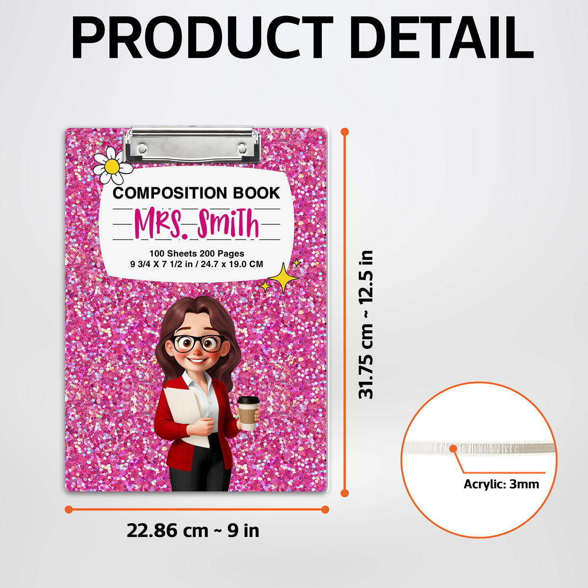 Teacher Galaxy Composition Book Pattern Personalized Acrylic Clipboard, Gift For Teacher