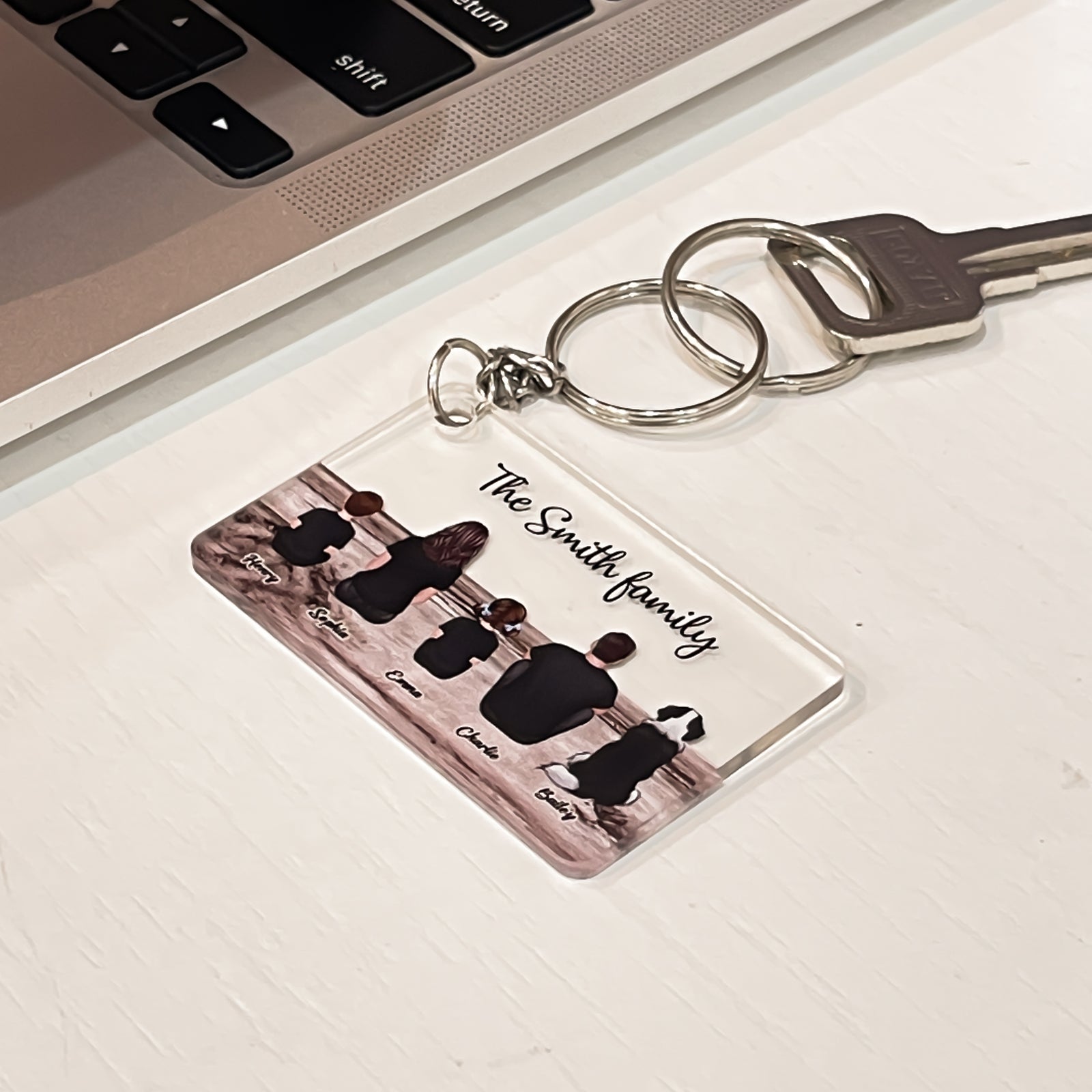 Family Sitting Vintage Background - Personalized Acrylic Keychain