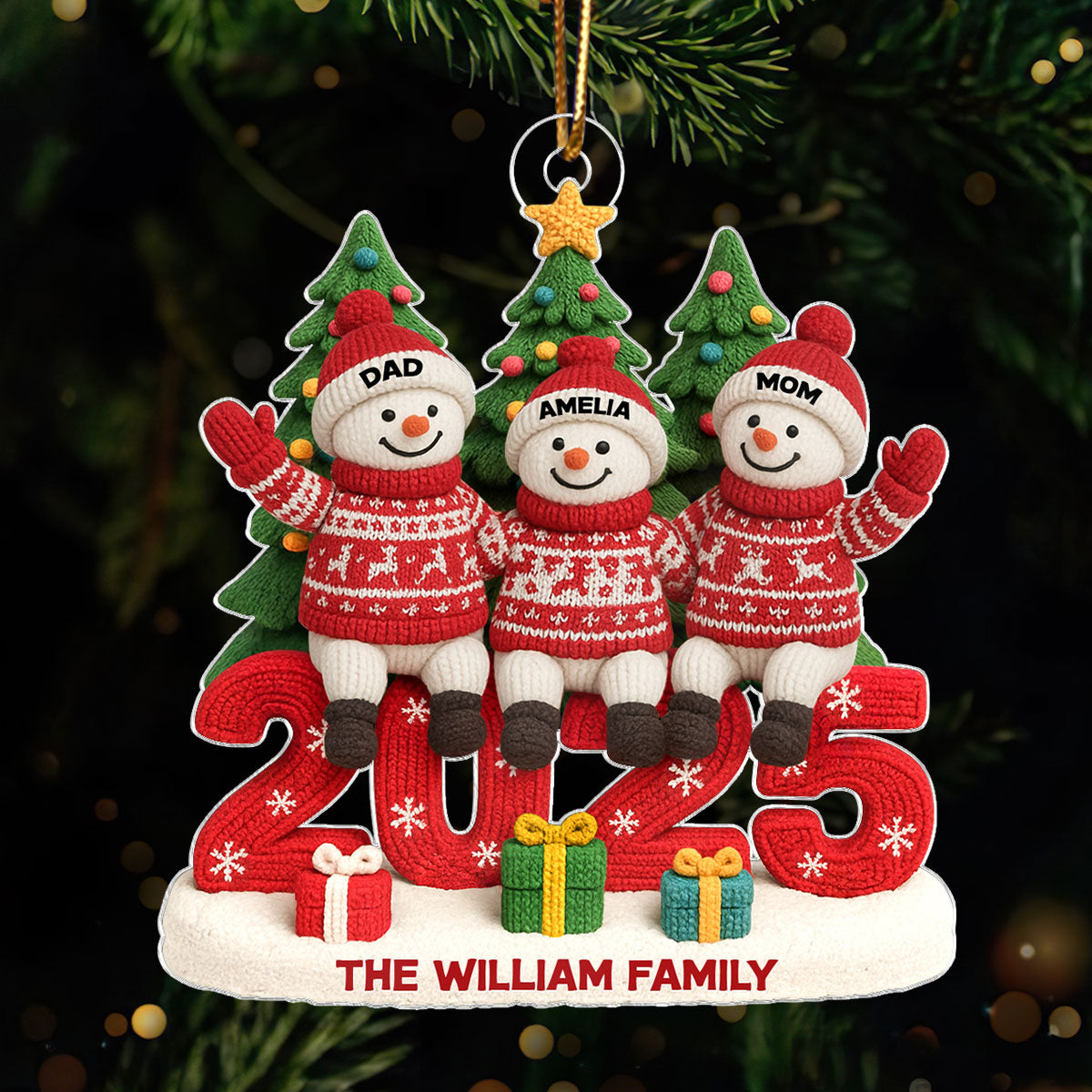 Personalized Snowman Family Christmas Wool Pattern 2025, Perfect Christmas Gift For Families, For Grandma, For Grandpa